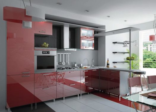 Красная кухня в стиле модерн